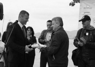 Kristijan Curavić awarding White Flag to H.E. Gjorge Ivanov, President of Macedonia